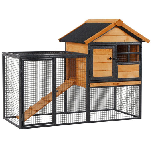 PawHut wood and metal elevated pet rabbit hutch, outdoor 122 x 63 x 92cm