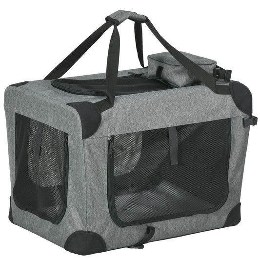 PawHut folding pet carrier bag house with cushion storage - Grey 60x41.5x41cm