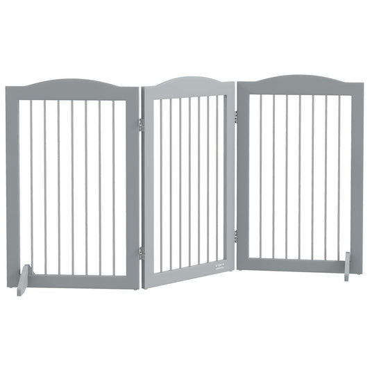 PawHut foldable dog gate, freestanding pet gate with two support feet - Grey