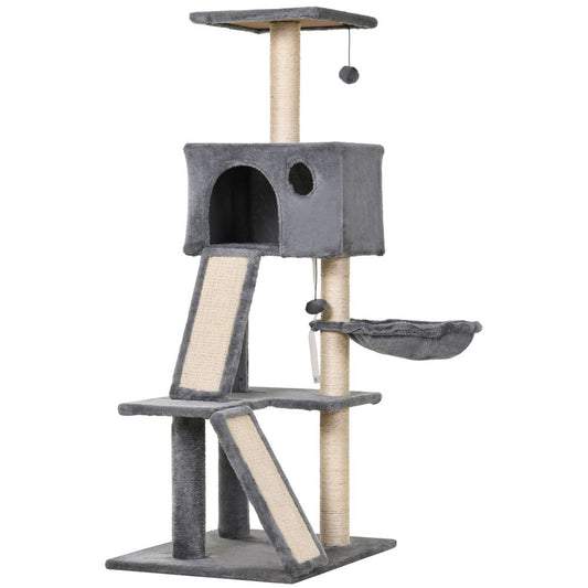 Cat tree tower with sisal-covered scratching posts ladders climb play center