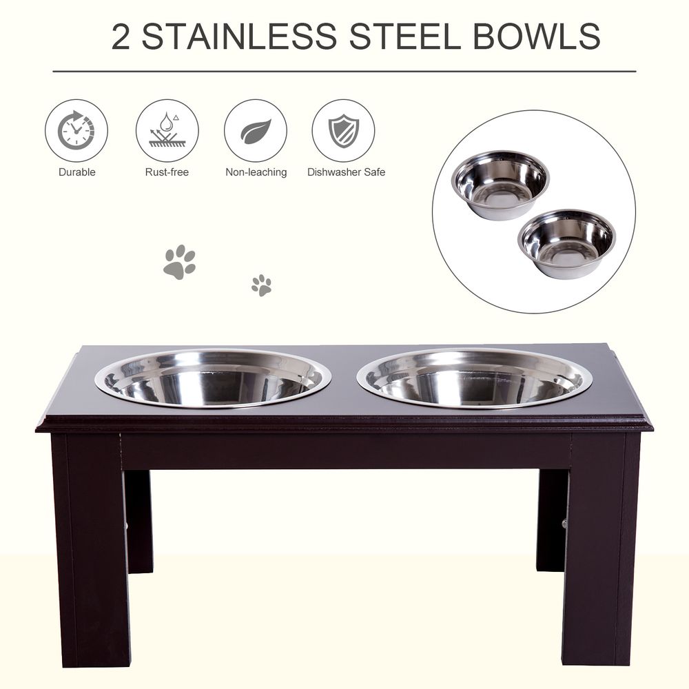 PawHut raised dog bowls pet feeder elevated double stainless steel water brown