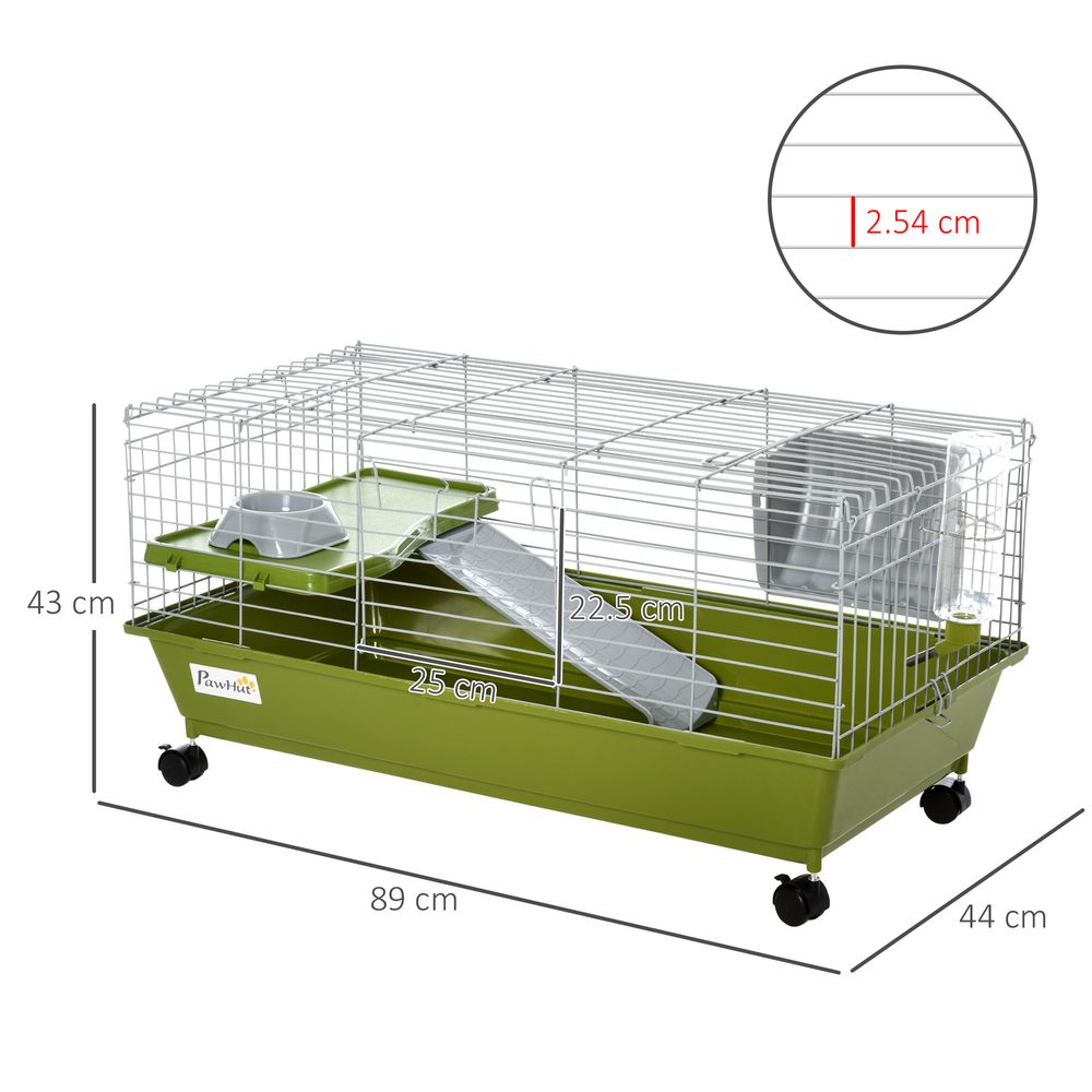 PawHut 89cm Small Animal Home Cage for Rabbit Ferret Chinchilla w/ Wheels Green