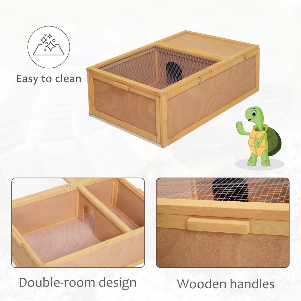 PawHut 94 cm wooden tortoise house habitat for small reptile cage - Yellow