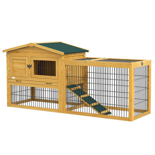 Pawhut Water-resistant rabbit hutch, pet house with outdoor run design and ramp