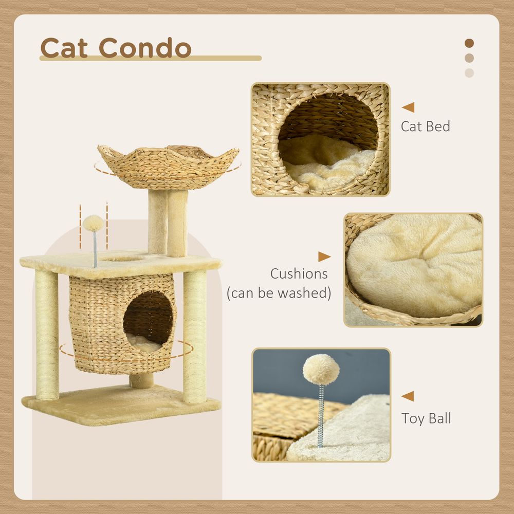 PawHut Cat tree with scratching posts, house, bed, washable cushions