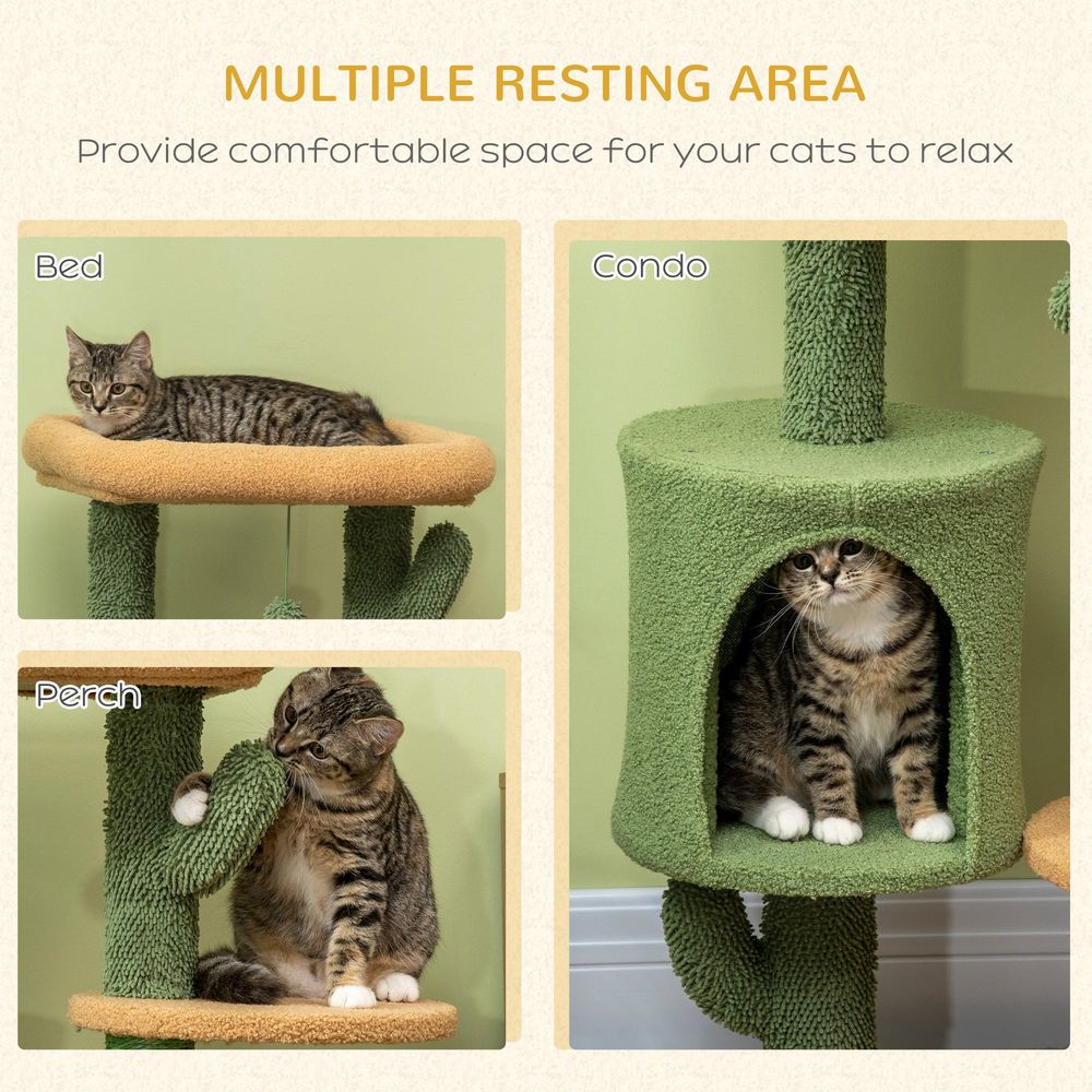 PawHut: Multi-level cat tree with scratching posts and house bed - Green