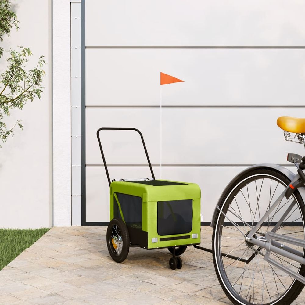 vidaXL Pet bike trailer - green and black oxford fabric and iron