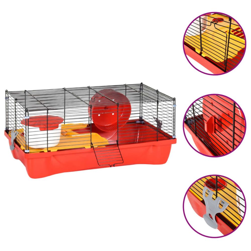 Hamster cage - red 58x32x36 cm polypropylene and metal