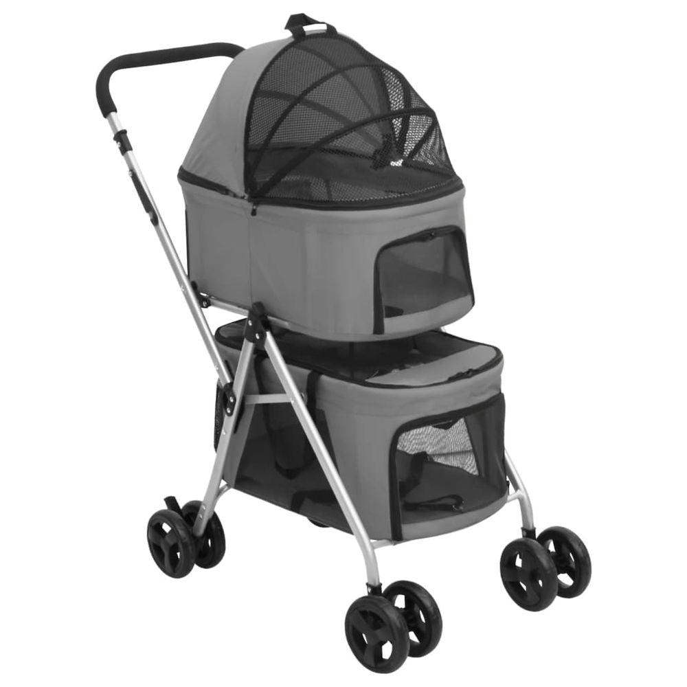 vidaXL 2-Layers Folding Dog Stroller Grey 83x48x97 cm Oxford Fabric