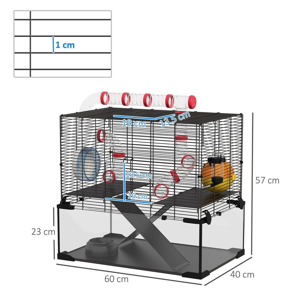 PawHut  hamster cage with tubes, ramps, platforms, hut, 60 x 40 x 57cm