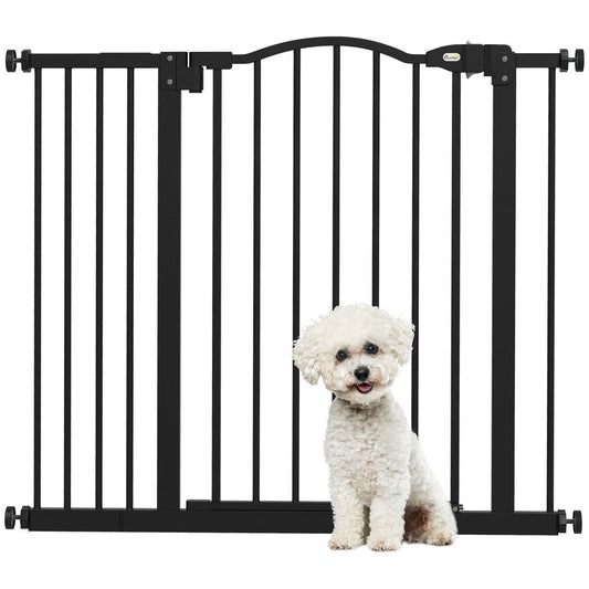 PawHut 74-94cm adjustable metal pet gate safety barrier with auto-close - Black