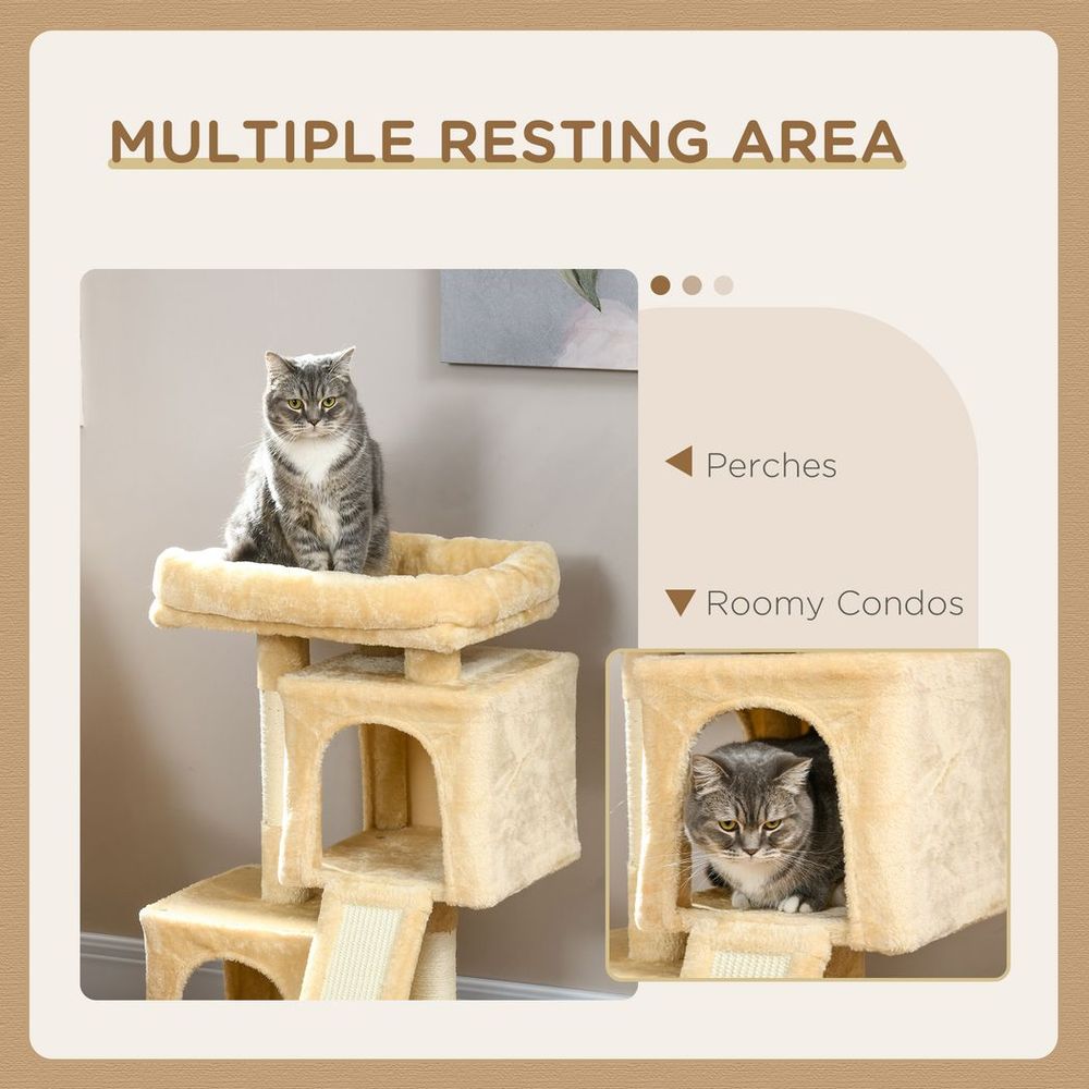 PawHut cat rest & play activity tree with 2 houses scratching post - cream white