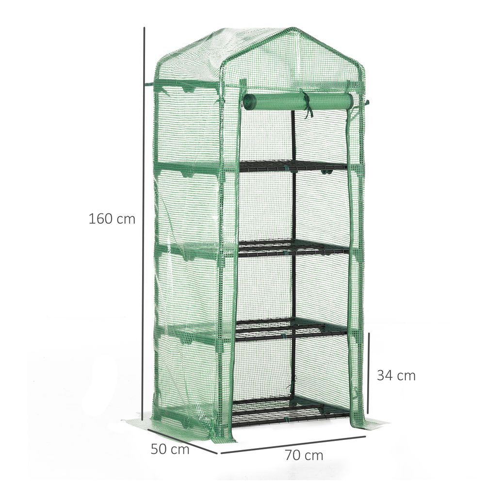 Mini Greenhouse 4-Tier Portable Plant House Shed w/ PE Cover, Green Outsunny