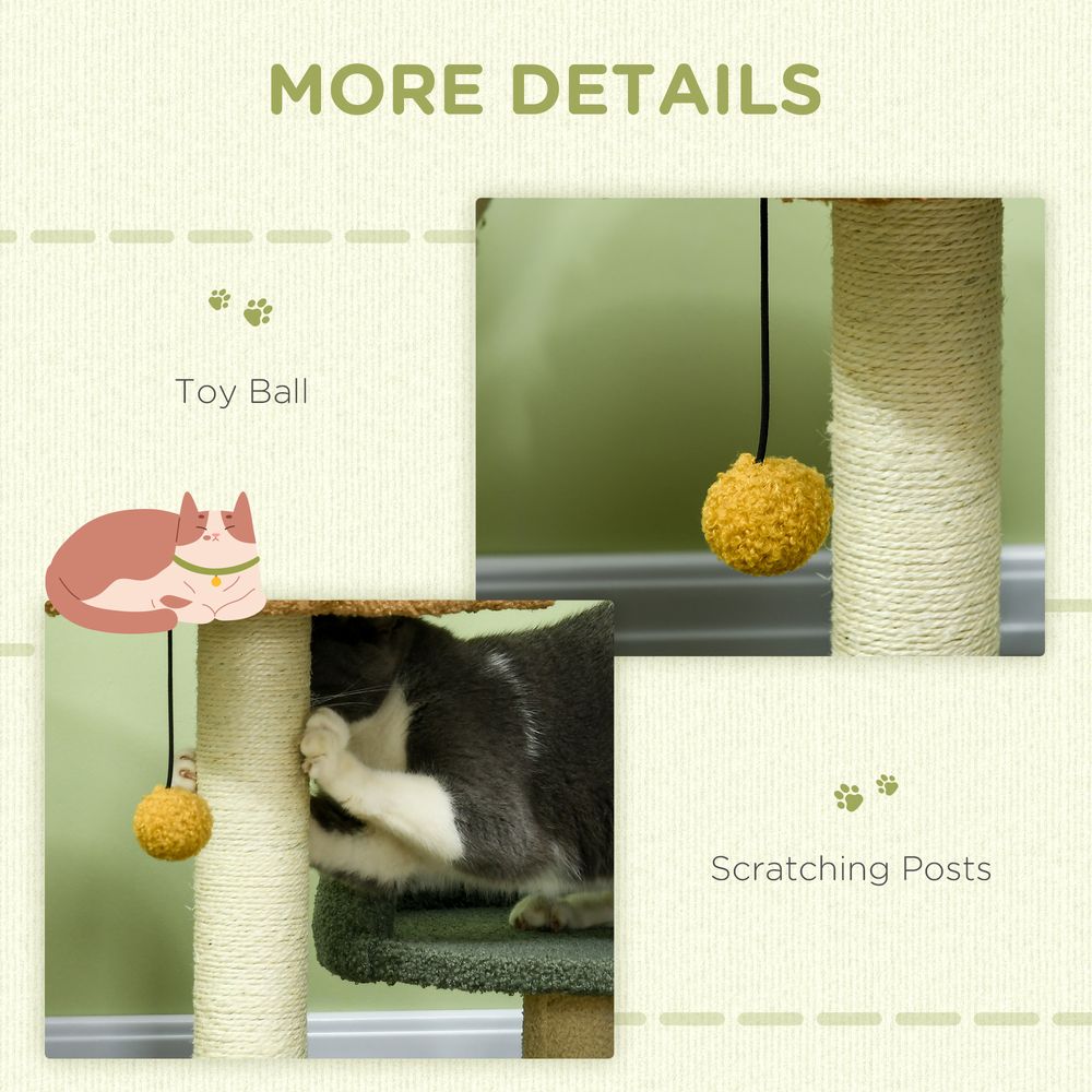 52cm Cat tree for indoor cats, scratching posts with two beds, toy ball