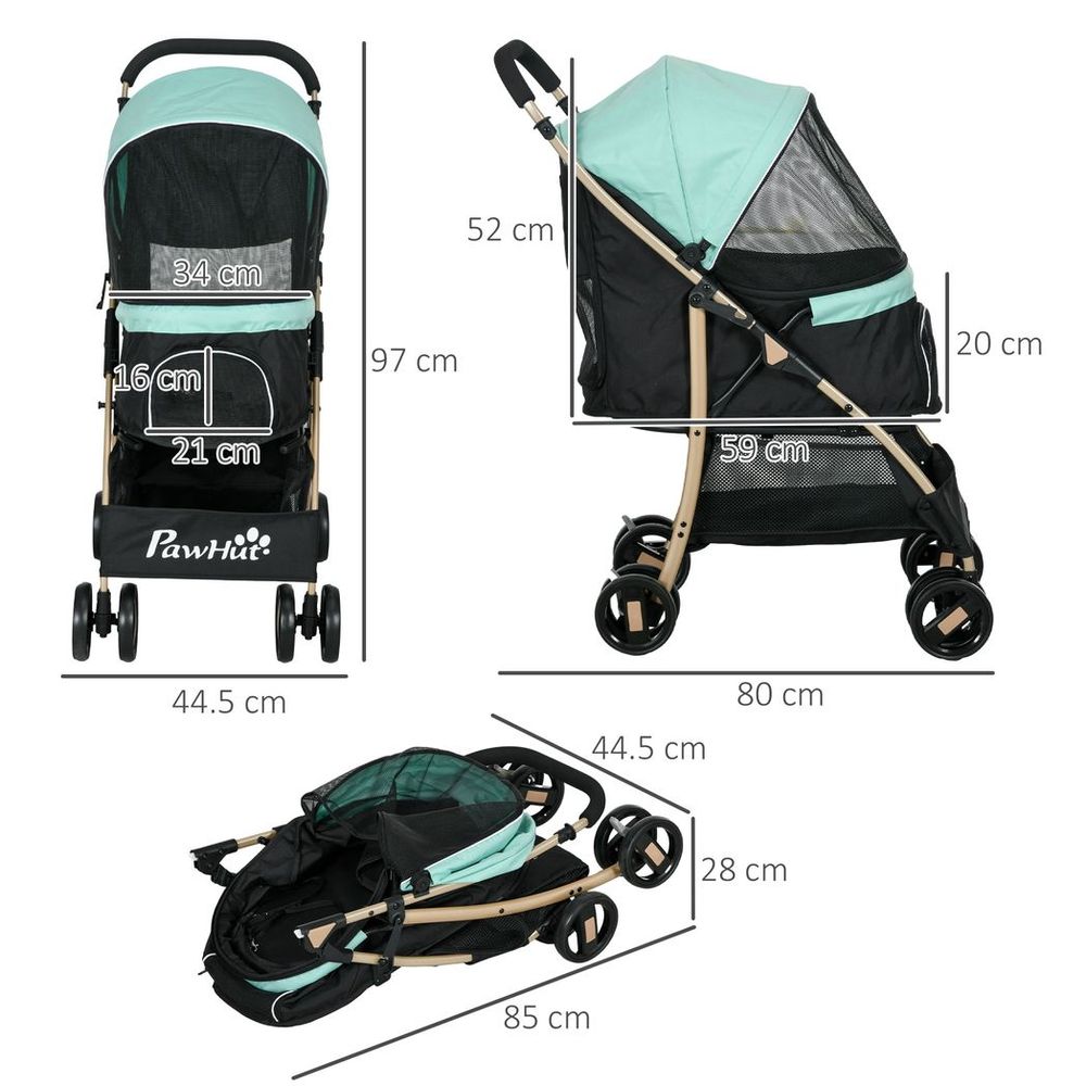 PawHut Pet Stroller for XS and S Dogs with Rain Cover - Green