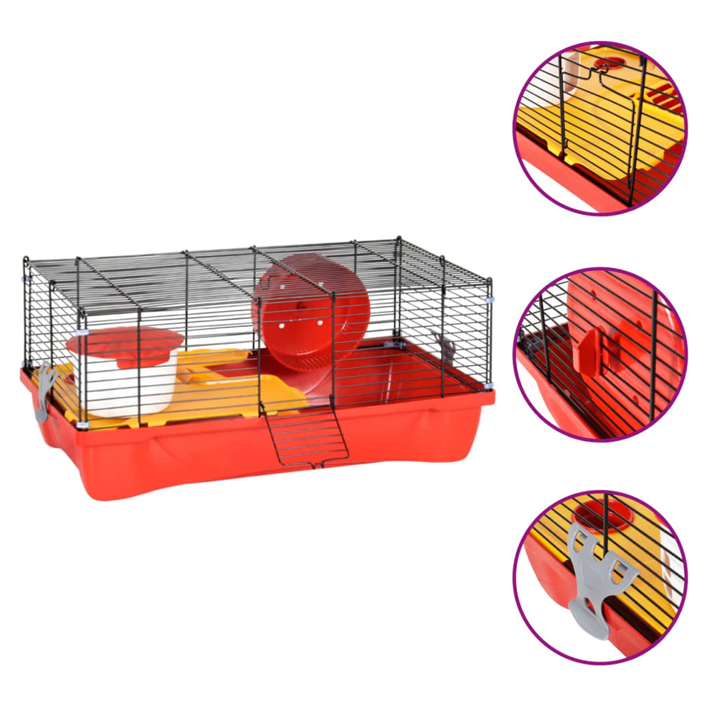 Hamster cage - red 58x32x36 cm polypropylene and metal