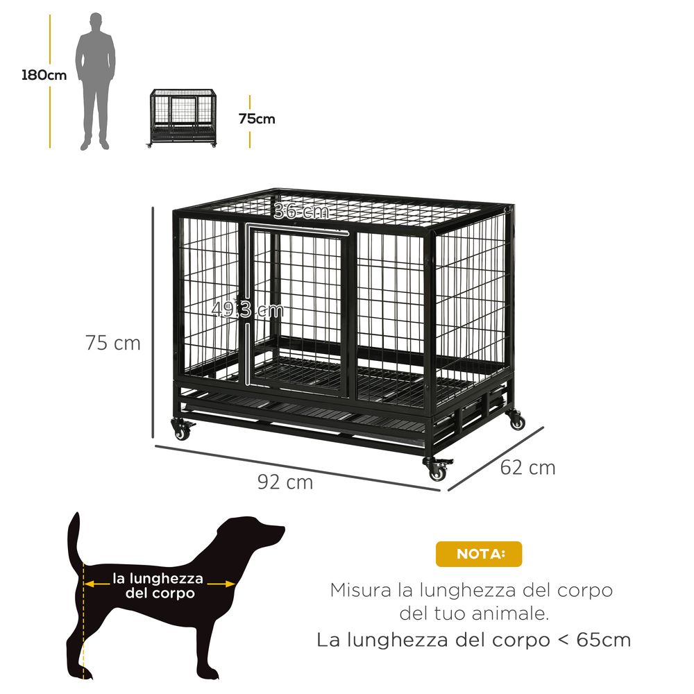 Dog cage pet metal heavy duty with wheels and crate tray for kennel - Black medium. large