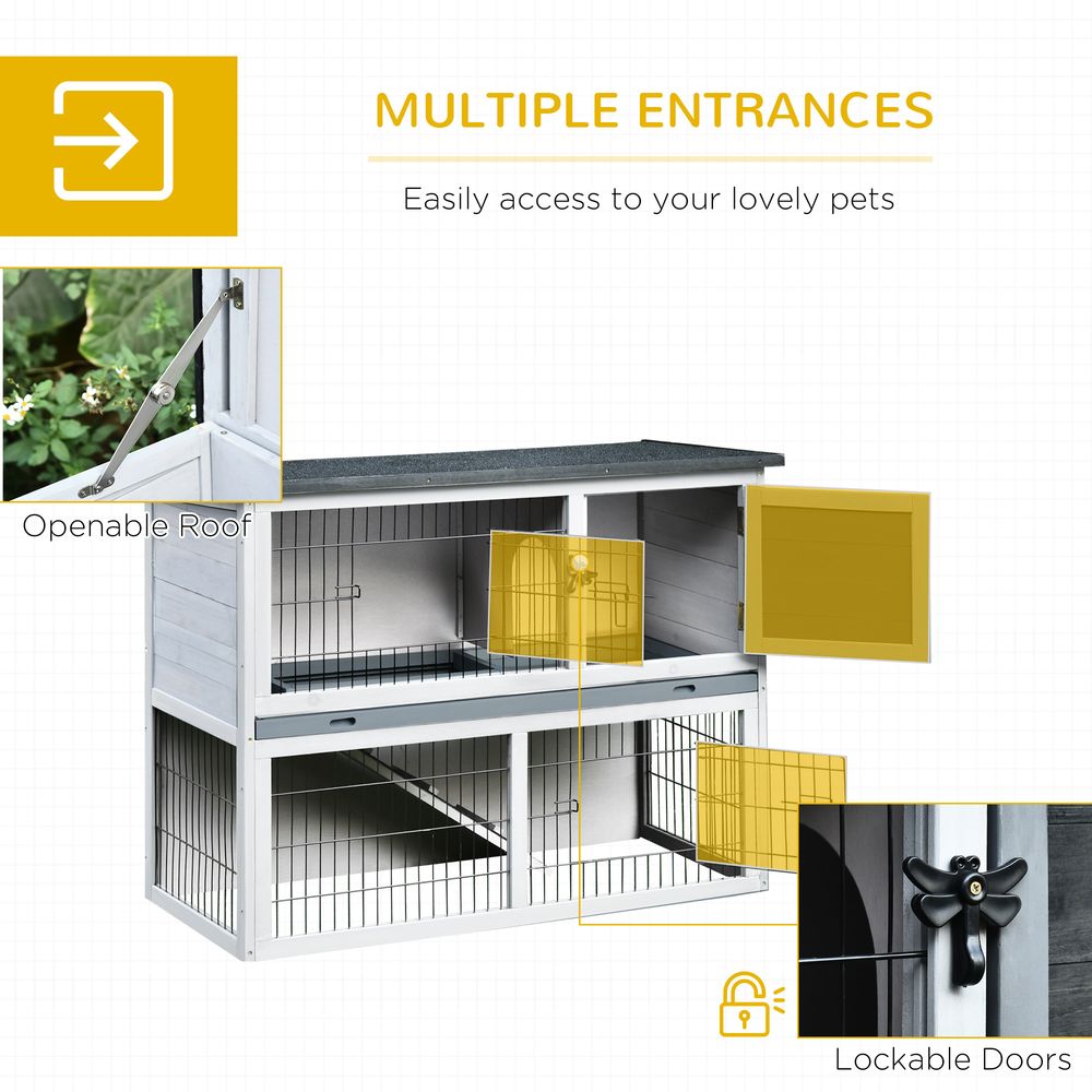 PawHut rabbit hutch and run with removable tray - easy access openable top for indoors & outdoors - Grey