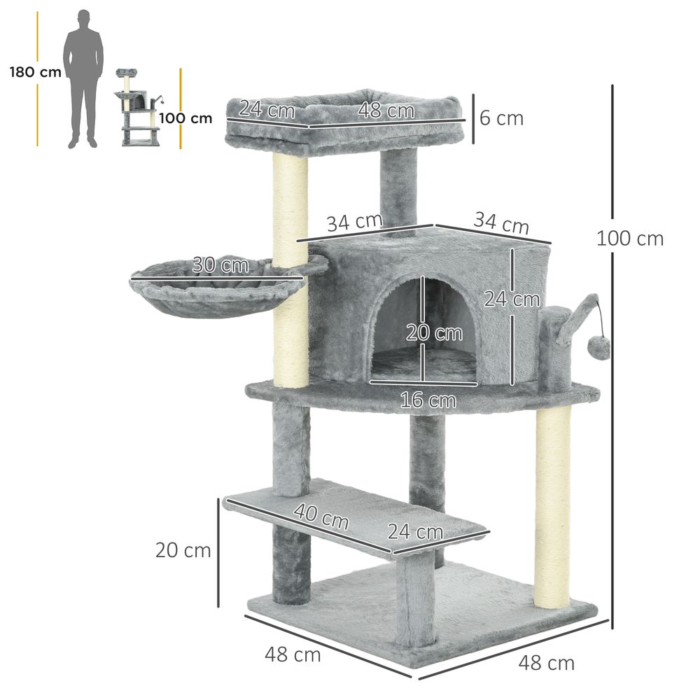 PawHut cat tree tower climbing activity centre with sisal scratching post - Grey