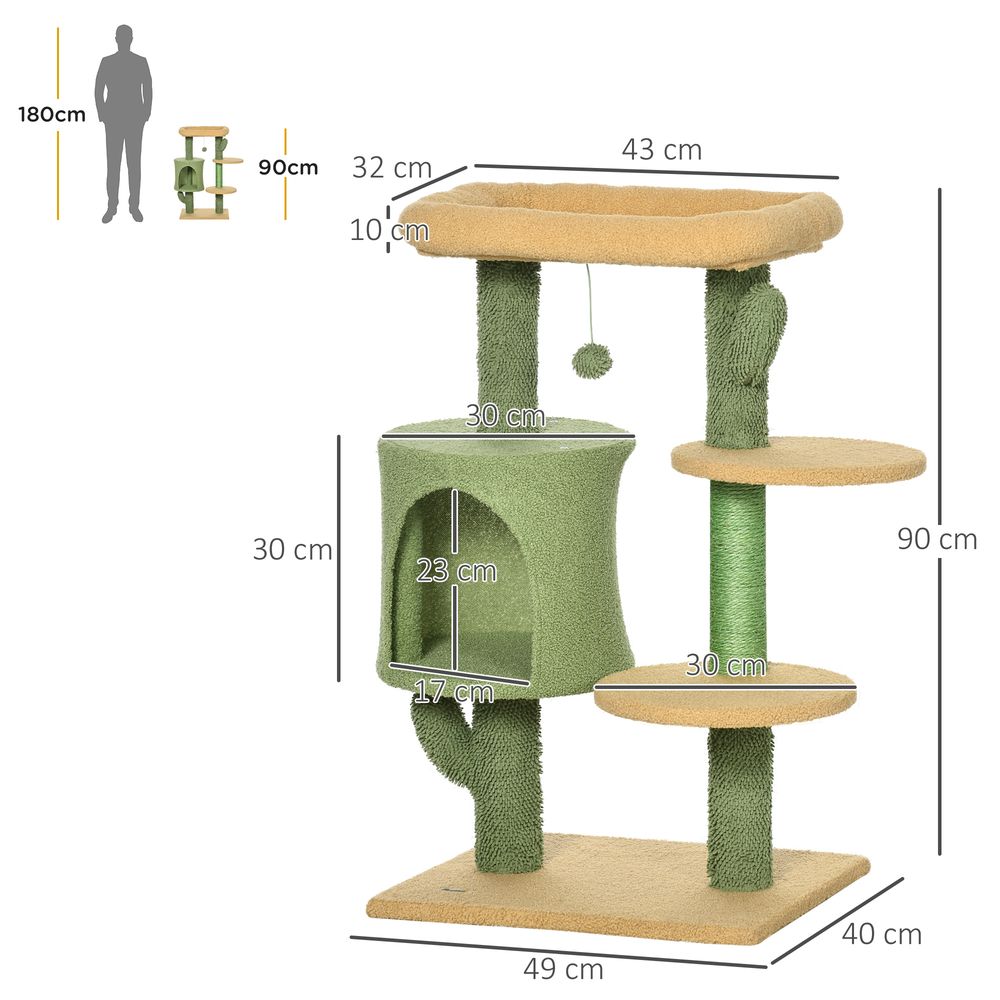 PawHut: Multi-level cat tree with scratching posts and house bed - Green