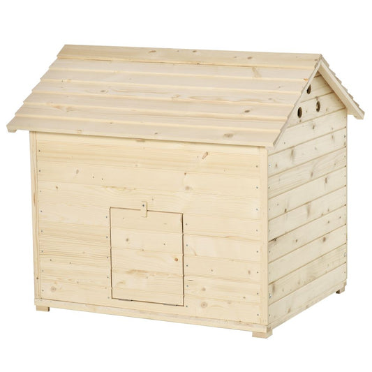 PawHut wooden duck house with openable roof, raised base, air holes - Natural