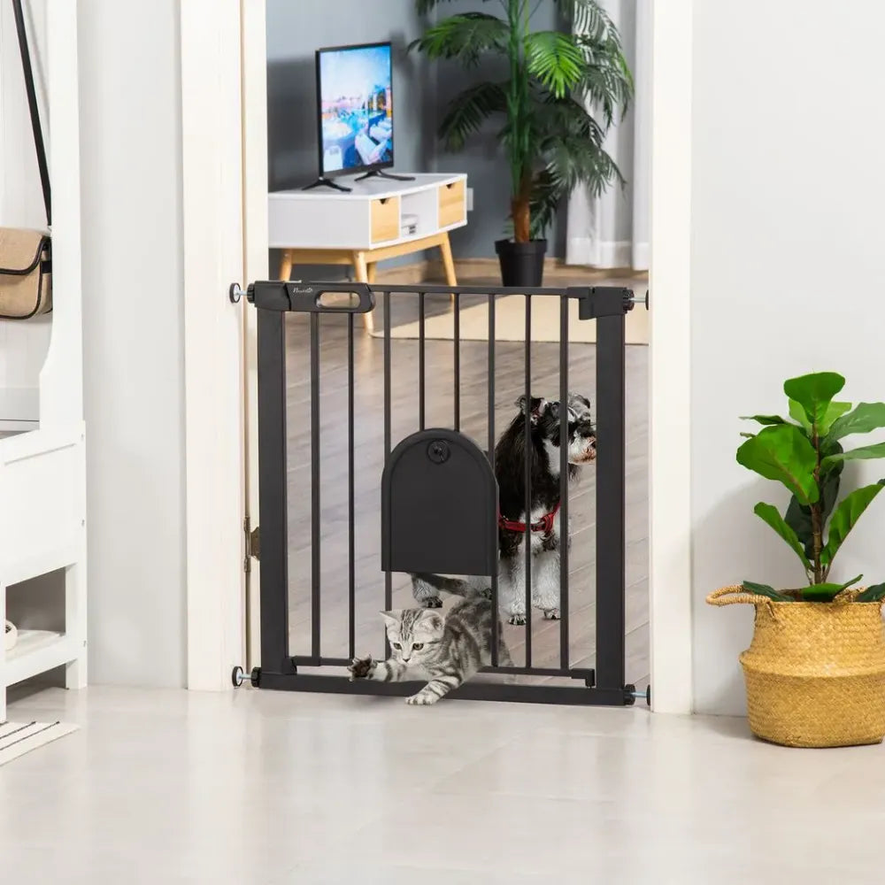 75-82 cm Pet safety gate, stair pressure fit, auto-close, double locking - Black