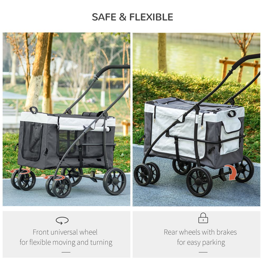 PawHut foldable pet stroller with detachable carrier, soft padding - Grey