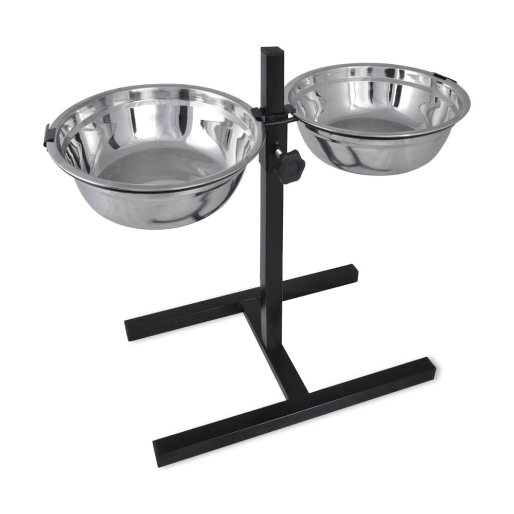 Adjustable pet dog feeding stand diner - 2 x 4.1 L stainless steel bowls