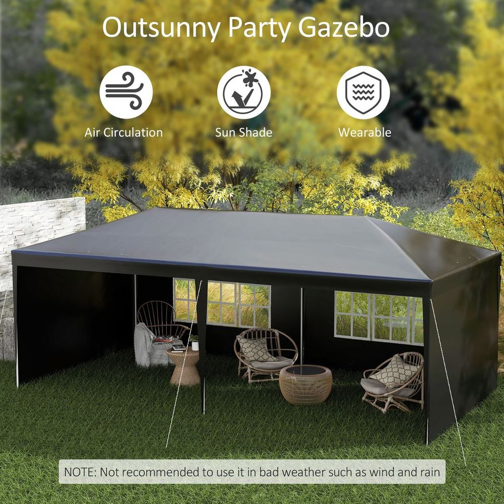 6m x 3m Garden Gazebo Marquee Canopy Party Tent Canopy Patio Black