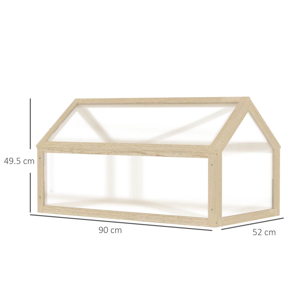 Wooden Cold Frame Greenhouse Garden Polycarbonate Grow House, Natural Outsunny