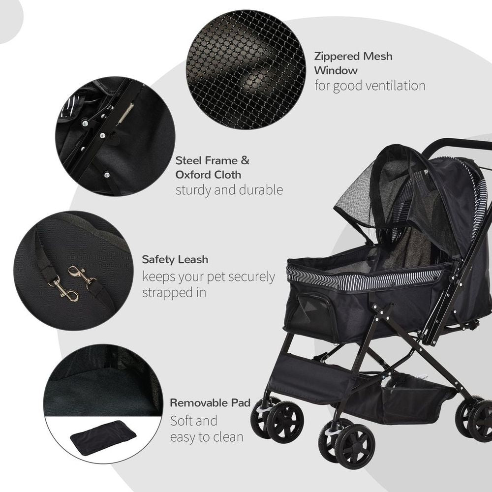 Pet Stroller Dog Foldable Travel Carriage with Reversible Handle, Black