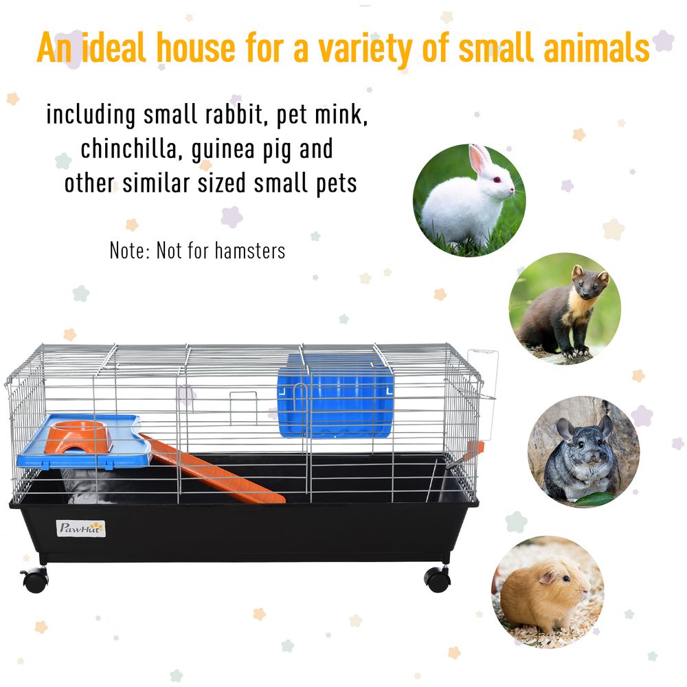 PawHut 89cm Small animal home cage for small rabbit, ferret chinchilla with wheels - Black