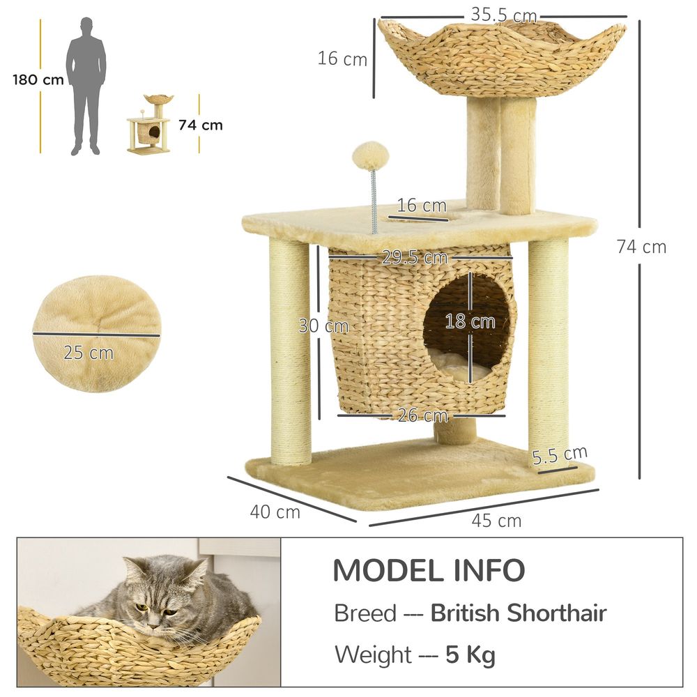 PawHut Cat tree with scratching posts, house, bed, washable cushions