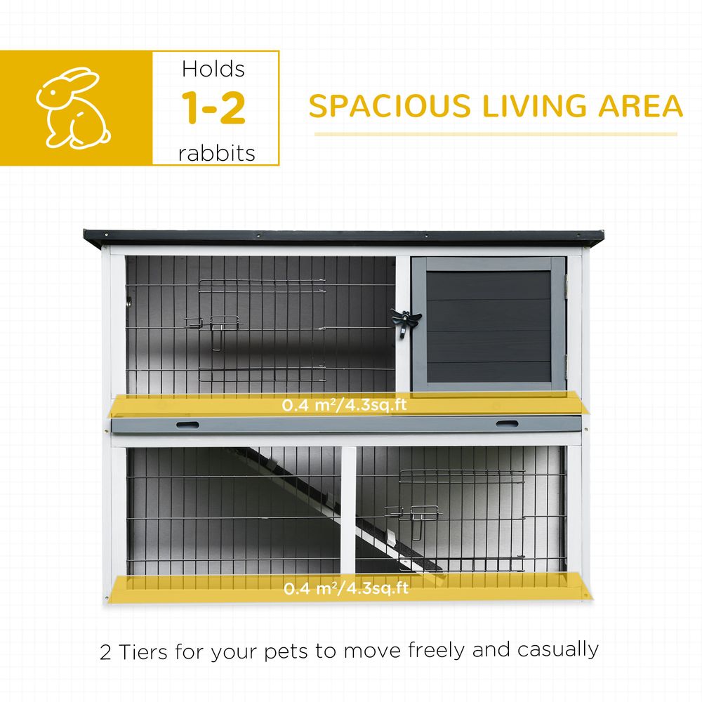 PawHut rabbit hutch and run with removable tray - easy access openable top for indoors & outdoors - Grey