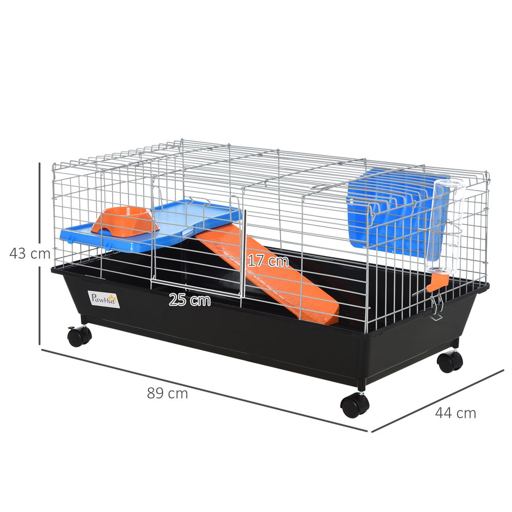 PawHut 89cm Small animal home cage for small rabbit, ferret chinchilla with wheels - Black