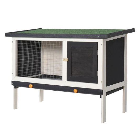 PawHut wooden rabbit hutch small pet habitat with dropping tray - openable asphalt roof