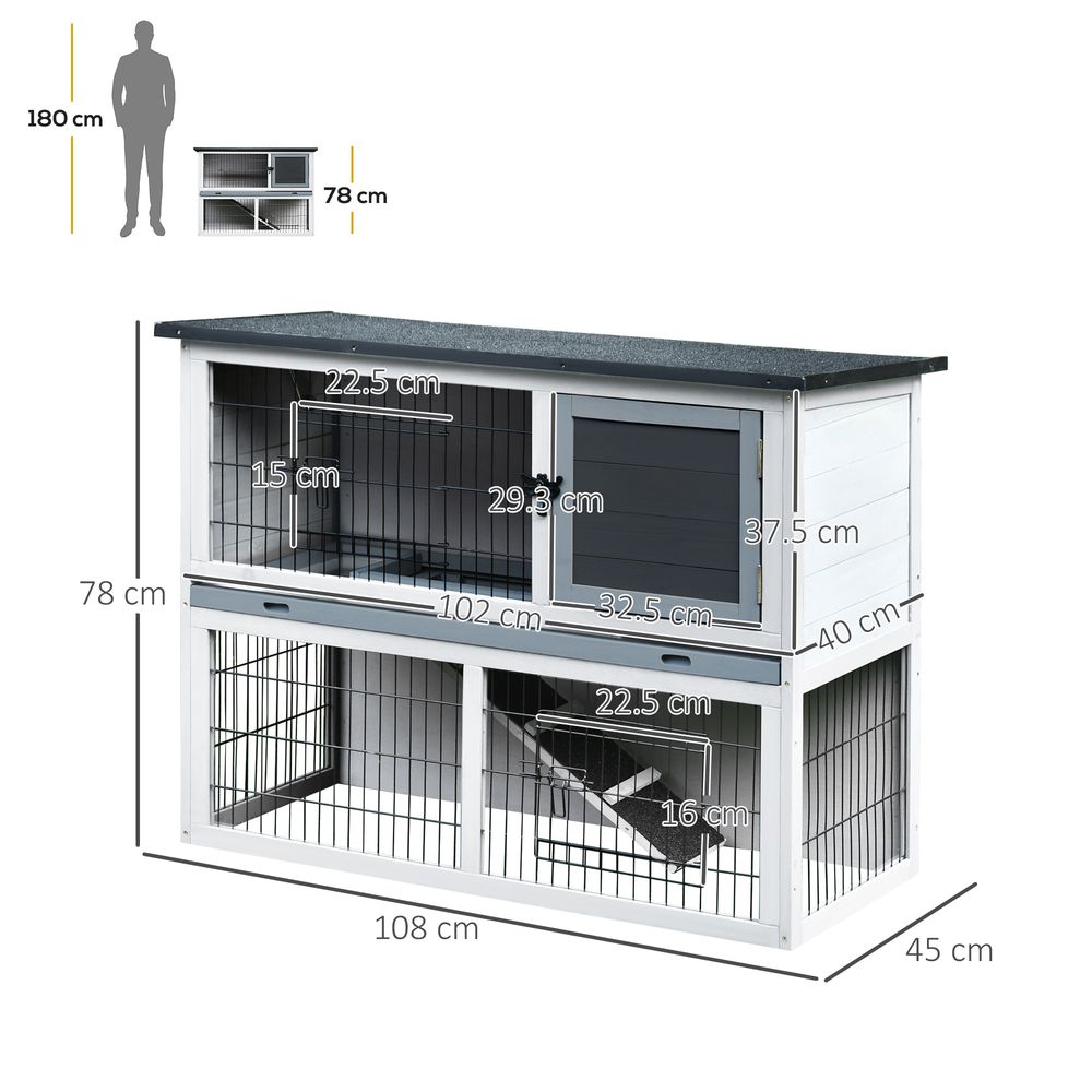 PawHut rabbit hutch and run with removable tray - easy access openable top for indoors & outdoors - Grey