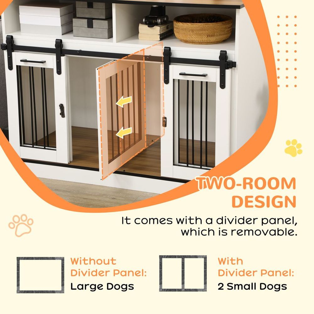 Dog crate furniture for small and large dogs with movable divider