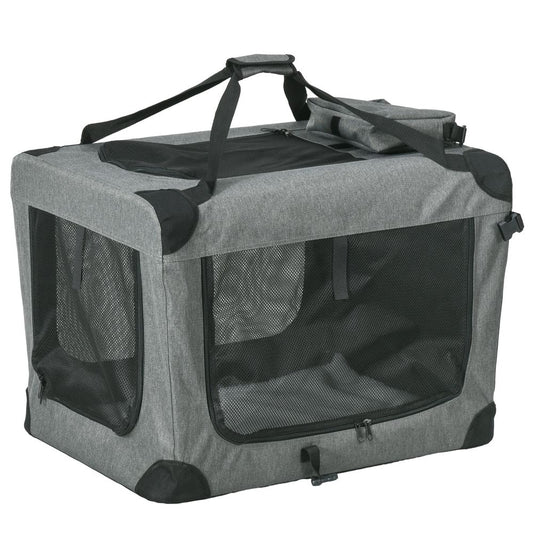 PawHut folding pet carrier bag house with cushion and storage, - Grey 70x51x50cm