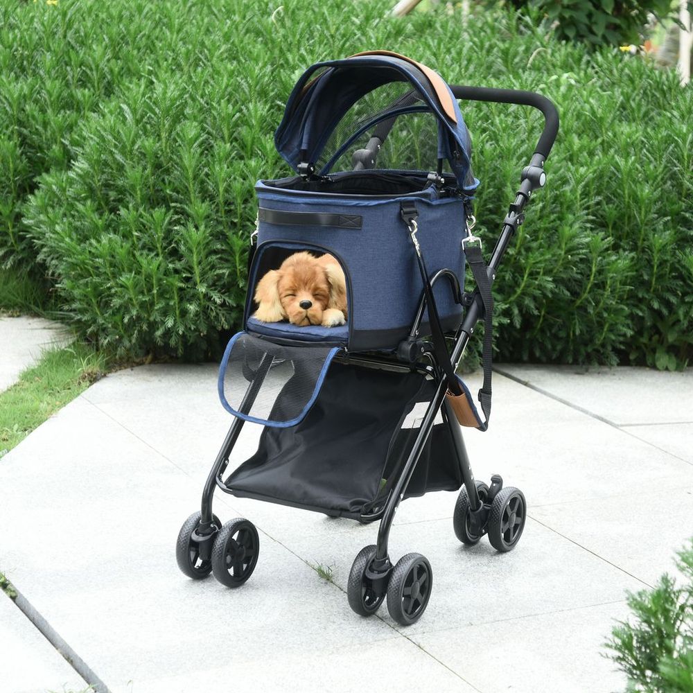 PawHut luxury 2-in-1 folding pet stroller with removable carrier and adjustable canopy bag with brake