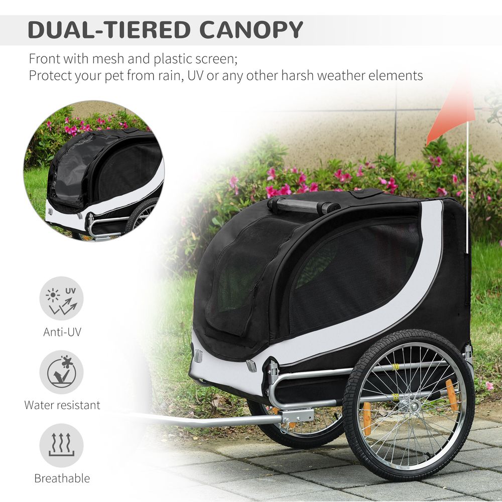 PawHut bike trailer for dog cat bicycle carrier, water resistant travel steel - Black