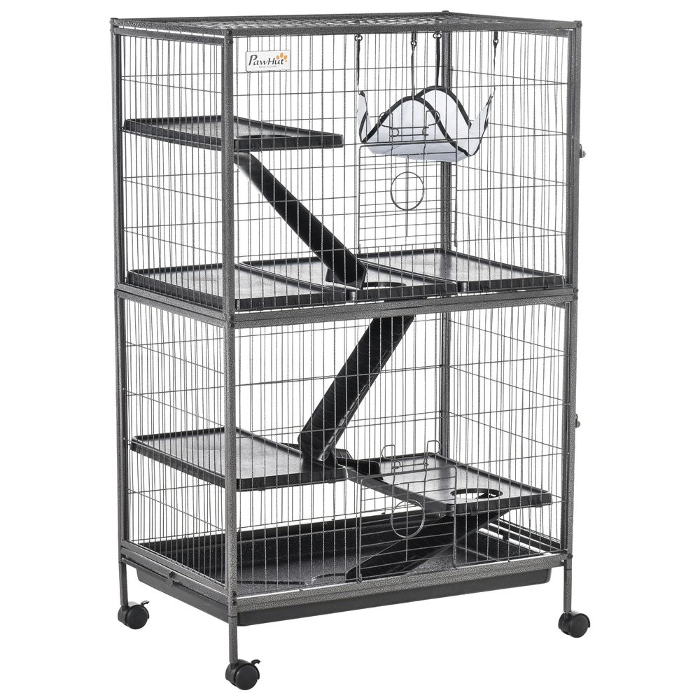 Cage with hammock for small pet animal, ferret, chinchilla, kitten house with tray and wheels