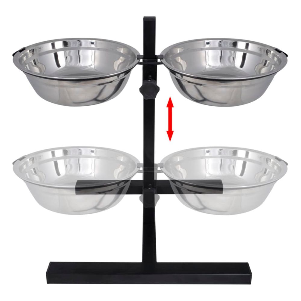 Adjustable feeding stand diner for pet dog 2 x 2.6 L and stainless steel bowls