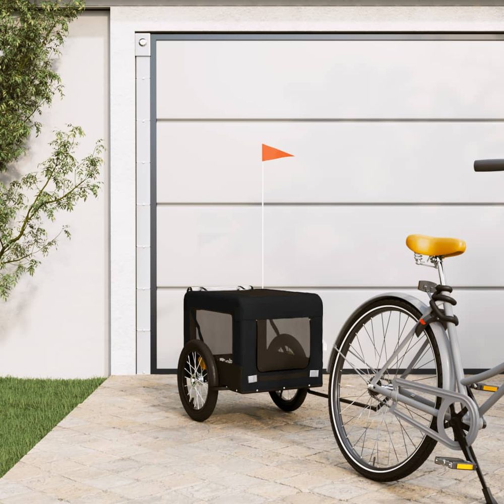 vidaXL Pet bike trailer orange and black Oxford fabric & iron