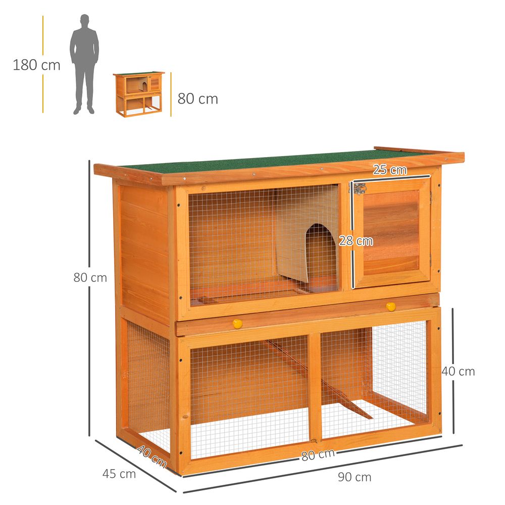 2-tier small wooden hutch for rabbit or small animal, bunnies house outdoor garden, backyard - 2 Sizes