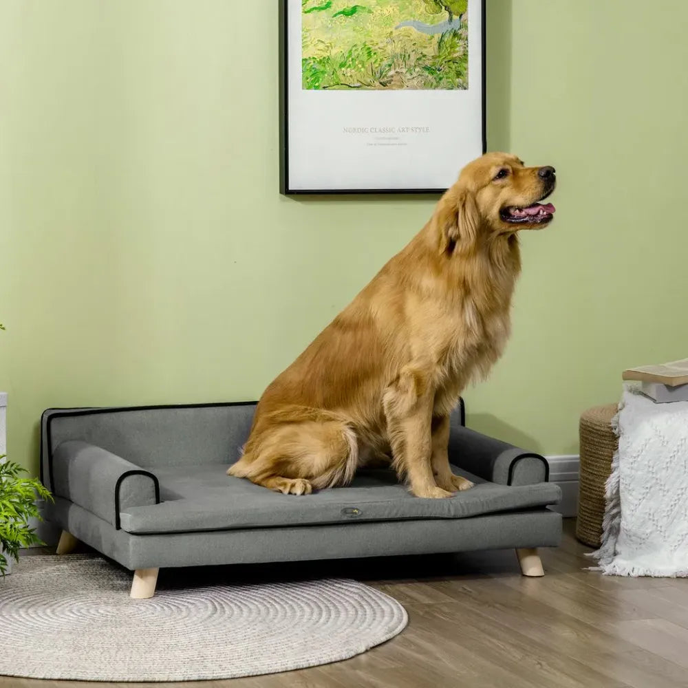 Pet sofa for large, medium dogs, with wooden legs, water-resistant fabric - Grey (PawHut)