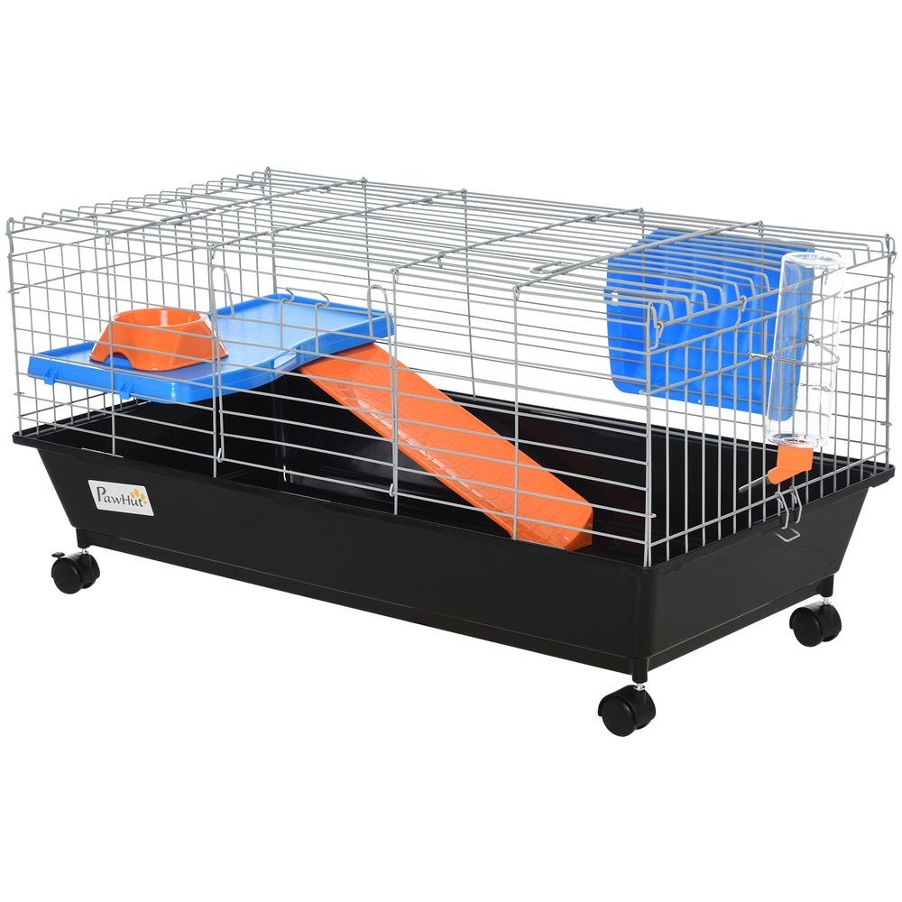 PawHut 89cm Small animal home cage for small rabbit, ferret chinchilla with wheels - Black