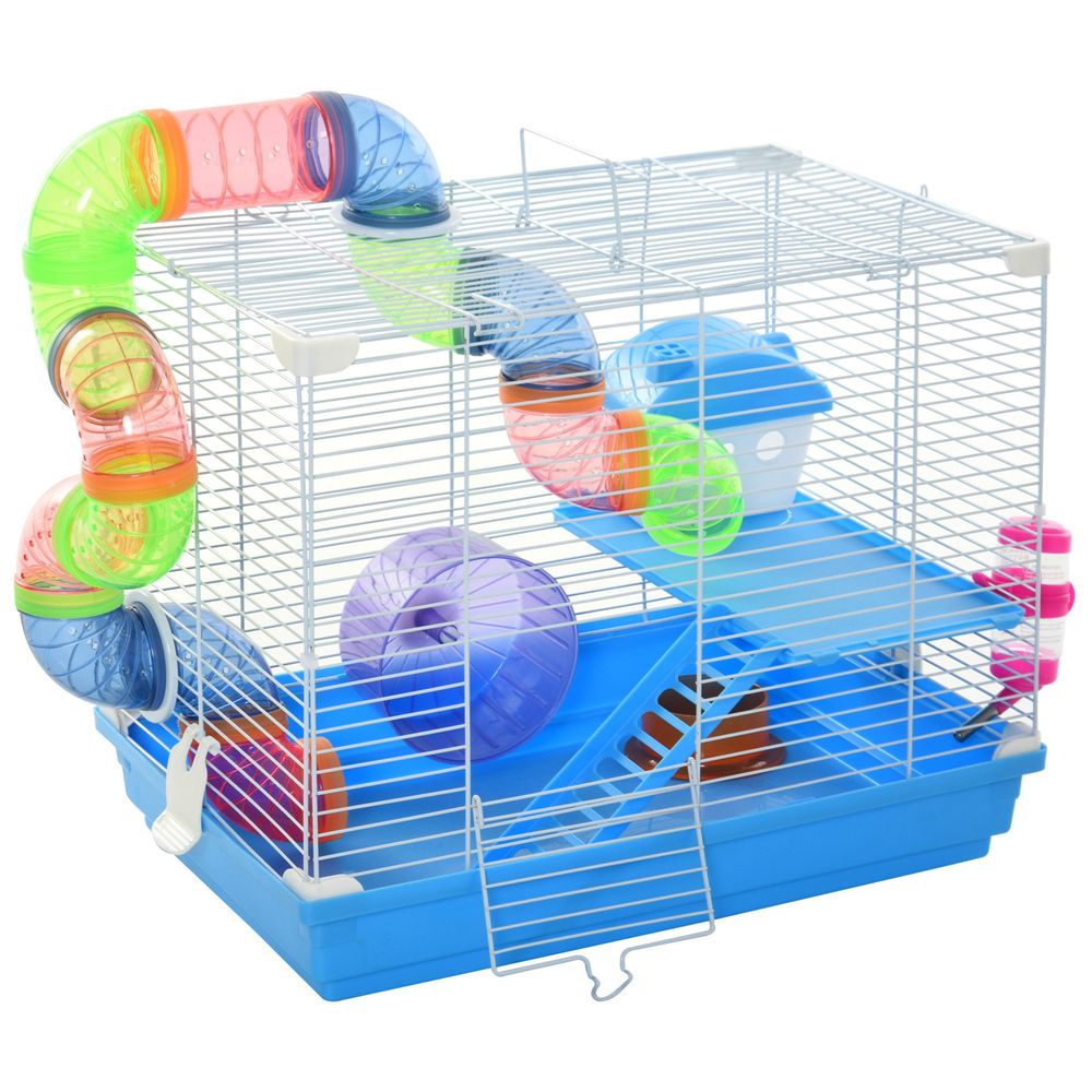 Hamster cage carrier small animal house with exercise wheels, tunnels, tubes - Pawhut