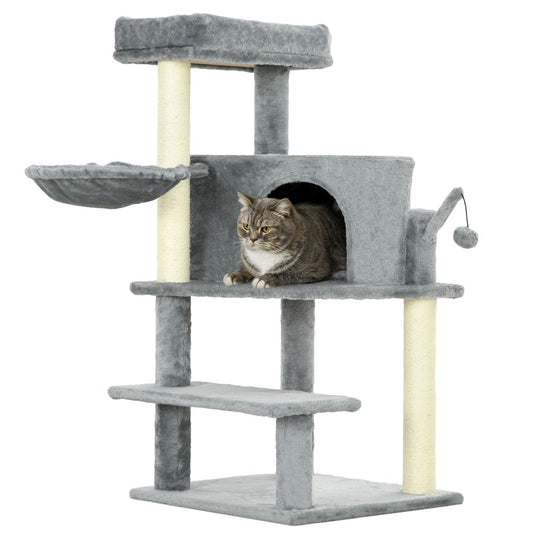 PawHut cat tree tower climbing activity centre with sisal scratching post - Grey