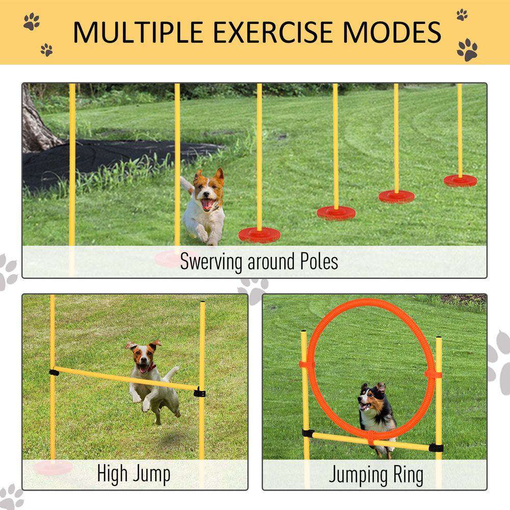 PawHut portable pet agility training obstacle set - jumping pole, ring, turnstile, poles